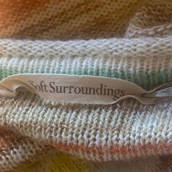 Soft Surroundings Juniper Aqua Multi Stripe Cardigan Women’s Medium Open Front - Picture 3 of 9